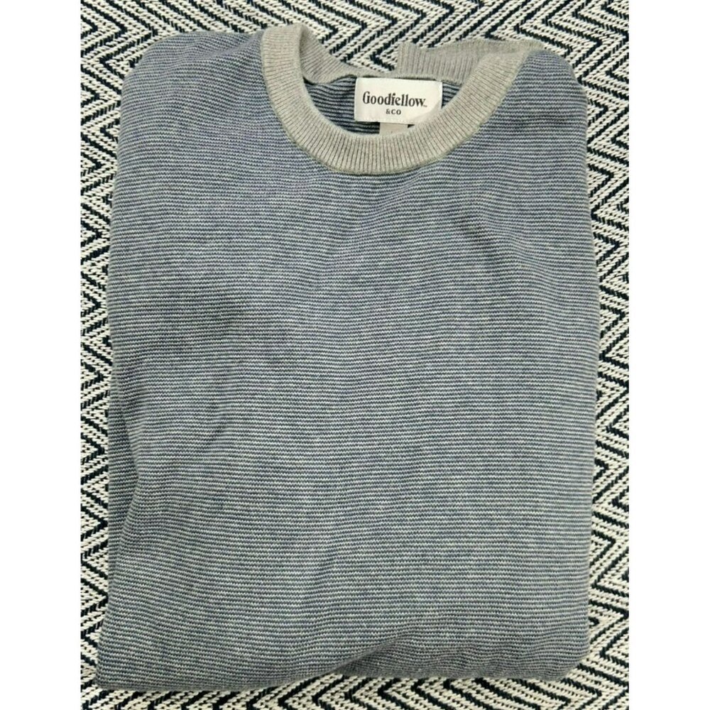 Goodfellow & Co Men's Blue & Gray Crewneck Sweater Size L Tall 100% Cotton Casua - Picture 1 of 4